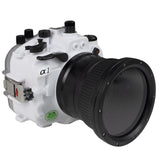 Sea Frogs Salted Line Series Sony A1 40M/130FT Waterproof camera housing with 4" Flat Long port (focus gear included). White