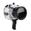 Sea Frogs Salted Line Series Sony A1 40M/130FT Waterproof camera housing with 4" Standard Port and Aluminium Shutter Grip (one zoom gear included). White