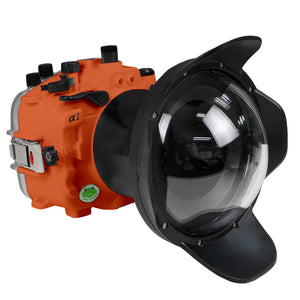 Sea Frogs Salted Line Series Sony A1 40M/130FT Waterproof camera housing with 6" Dome port V.2 (zoom gear included). Orange