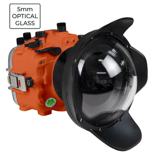 Sea Frogs Salted Line Series Sony A1 40M/130FT Waterproof camera housing with 6" Optical Glass Dome port V.10 (one zoom gear included). Orange