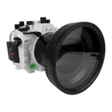 Sony A9 PRO V.3 series 40M/130FT UW camera housing with 6" Optical Glass Flat Long Port for SONY FE 24-70mm F2.8 GM (without standard port).White