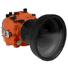 Sony A7 IV Salted Line series 40M/130FT Underwater camera housing with 6" Optical Glass Flat Long Port for Sigma 24-70mm f/2.8 DG DN II (without standard port). Orange