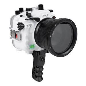 SeaFrogs Salted Line Series Sony A7III / A7RIII 40M/130FT Waterproof camera housing with 4" Standard port and Aluminium Shutter Grip (one zoom gear included). White