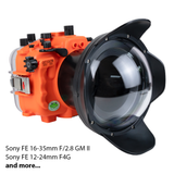 Sea Frogs Salted Line Series Sony A7III / A7RIII 40M/130FT Waterproof camera housing with 6" Dome port V.10 (one zoom gear included). Orange