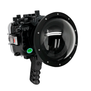 Sea Frogs Salted Line Series Sony A7III / A7RIII 40M/130FT Waterproof camera housing with 6" Dome port V.10 Surf and Aluminium Shutter Grip (one zoom gear included). Black