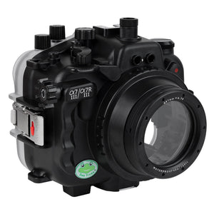 SeaFrogs Salted Line Series Sony A7III / A7RIII 40M/130FT Waterproof camera housing with 67mm threaded Flat Short Port for Sony FE 28-60mm F4-5.6 (zoom gear included). Black