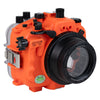 SeaFrogs Salted Line Series Sony A7III / A7RIII 40M/130FT Waterproof camera housing with 67mm threaded Flat Short Port for Sony FE 28-60mm F4-5.6 (zoom gear included). Orange