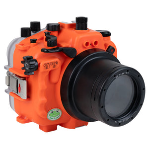 Sea Frogs Salted Line Series Sony A7III / A7RIII 40M/130FT Waterproof camera housing with 67mm threaded Flat Standard Port for Sony FE 28-70mm F3.5-5.6 OSS (zoom gear included). Orange