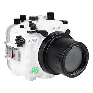 SeaFrogs Salted Line Series Sony A7III / A7RIII 40M/130FT Waterproof camera housing with 67mm threaded Flat Standard Port for Sony FE 28-70mm F3.5-5.6 OSS (zoom gear included). White