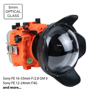 Sea Frogs Salted Line Series Sony A7III / A7RIII 40M/130FT Waterproof camera housing with 6" Glass Dome port V.10 (one zoom gear included). Orange