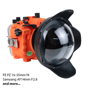 Sea Frogs Salted Line Series Sony A7III / A7RIII 40M/130FT Waterproof camera housing with 6" Dome port V.7 (zoom gear included). Orange