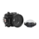 Underwater camera housing waterproof case for Sony RX100 camera series with 4" dry dome port and standard port. Black